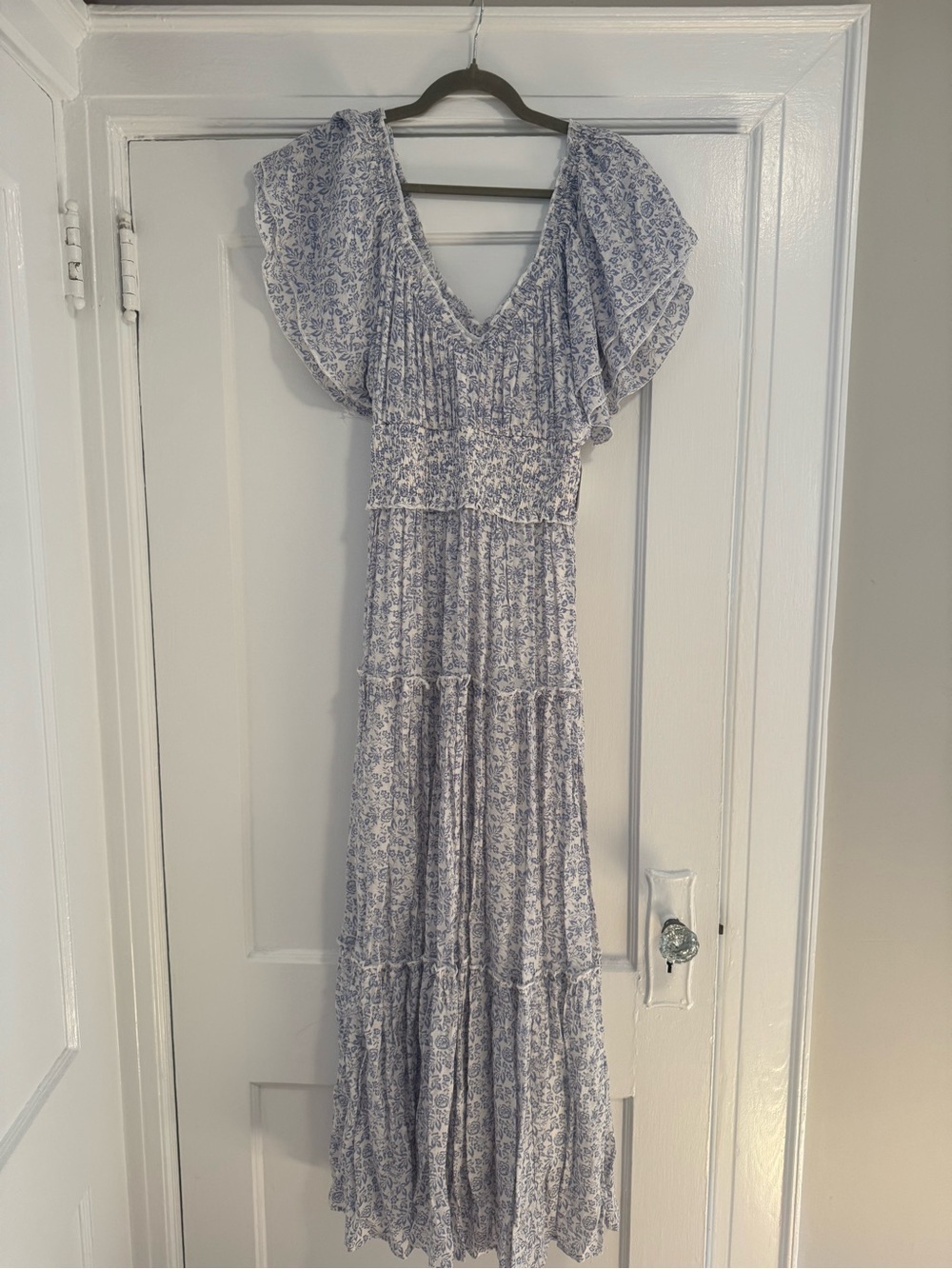 Altar'd State Pale Blue Floral Tiered Maxi Dress